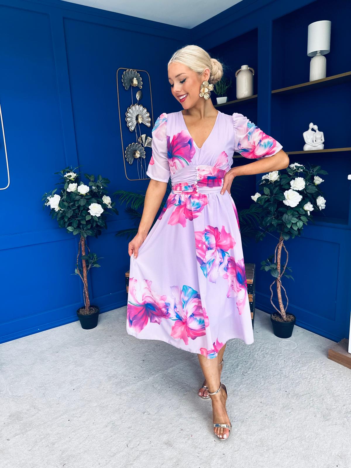 Mirren Banded Midi Dress Floral Lavender