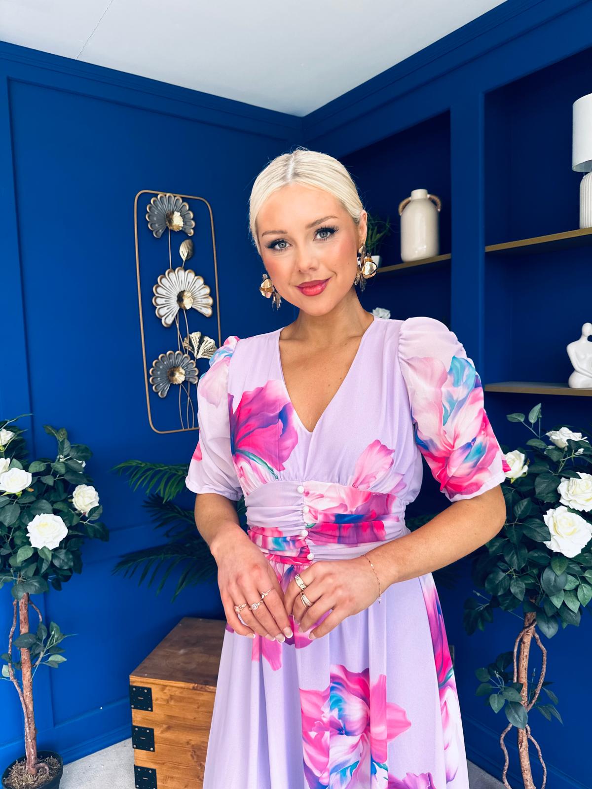 Mirren Banded Midi Dress Floral Lavender