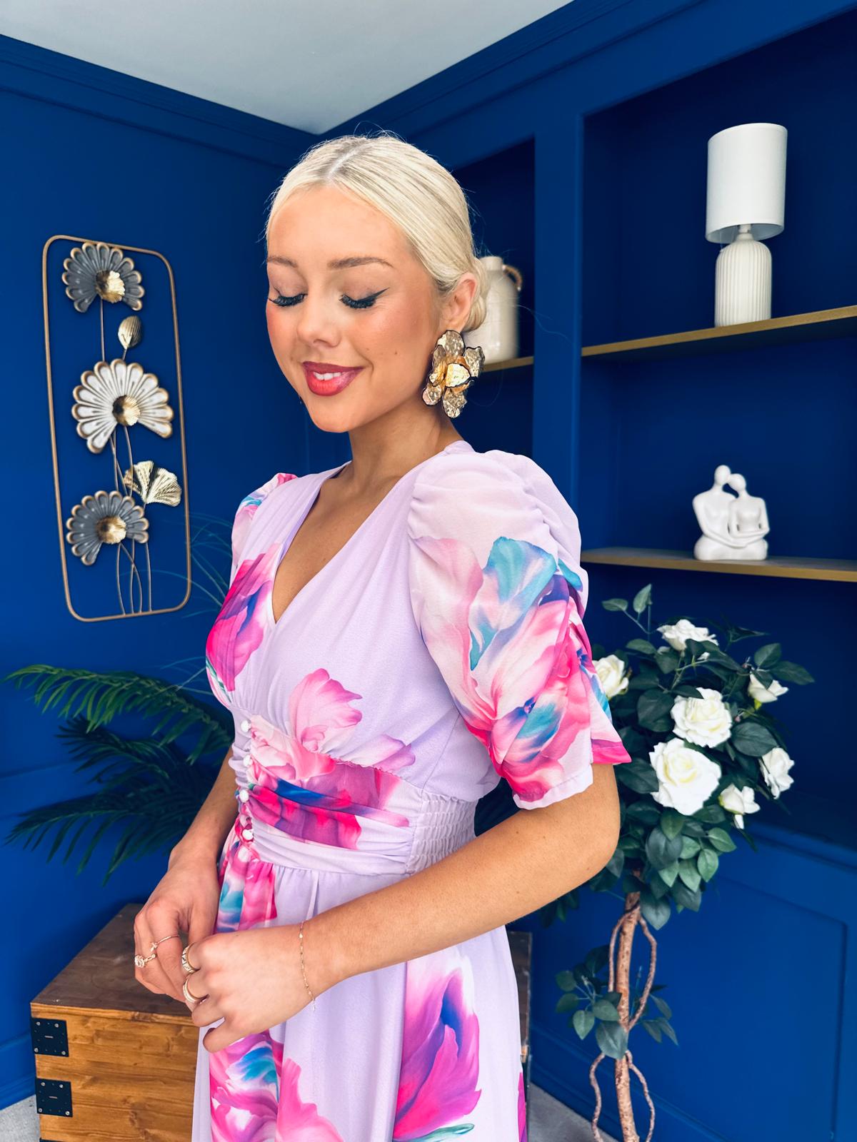 Mirren Banded Midi Dress Floral Lavender