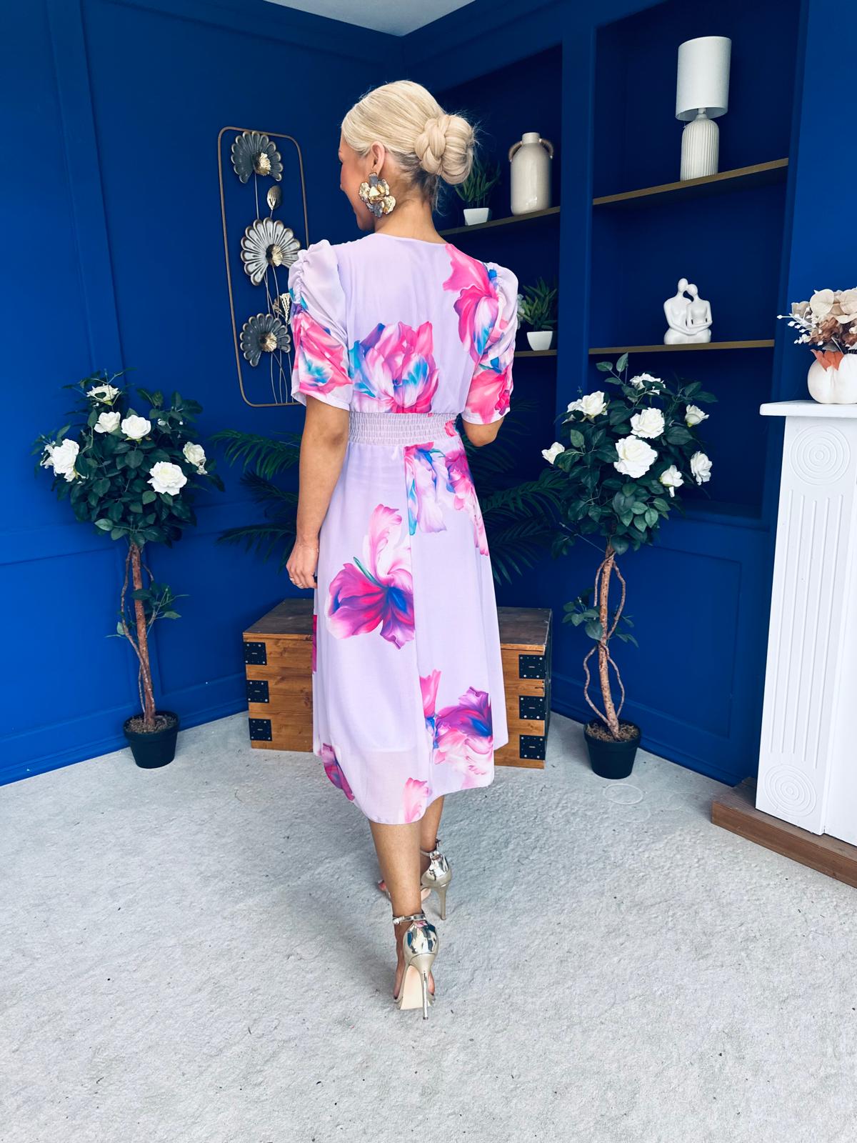 Mirren Banded Midi Dress Floral Lavender