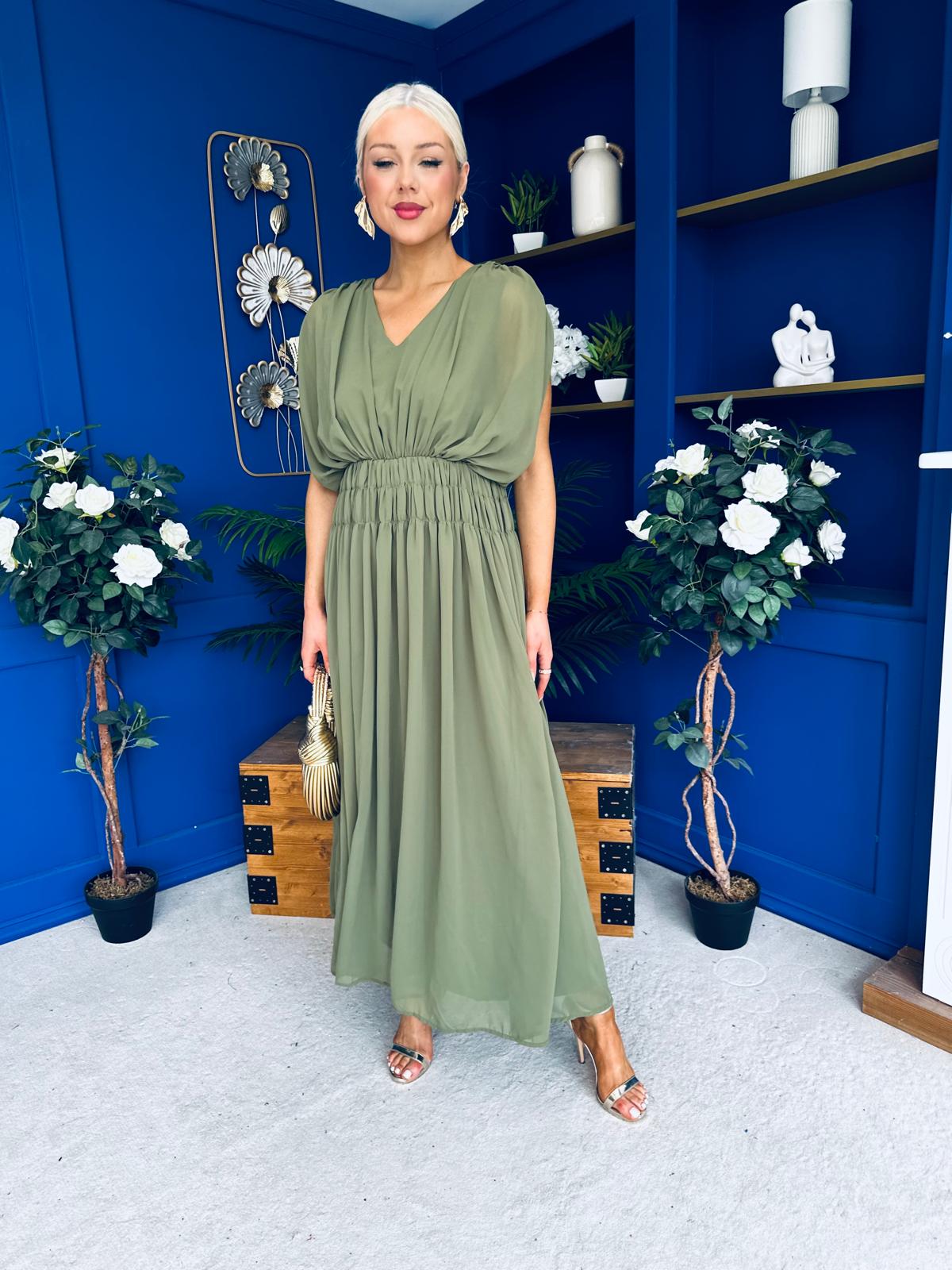 Finley Gathered Detail Midi Dress Khaki