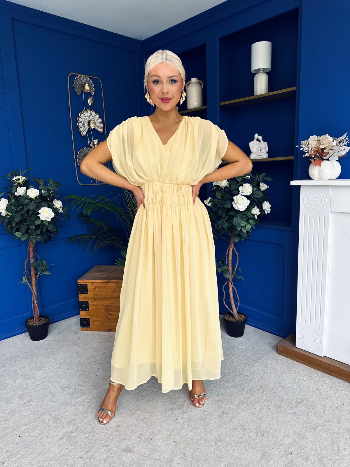 Finley Gathered Detail Midi Dress Yellow