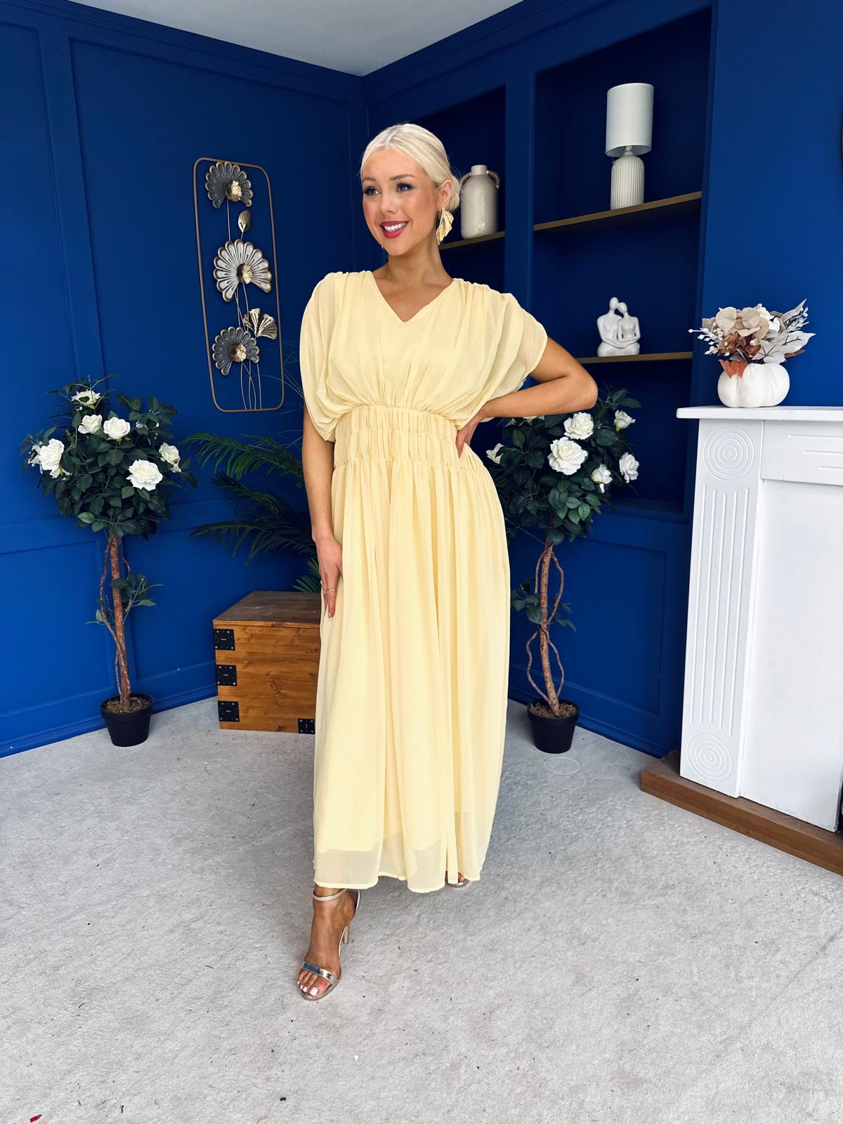 Finley Gathered Detail Midi Dress Yellow