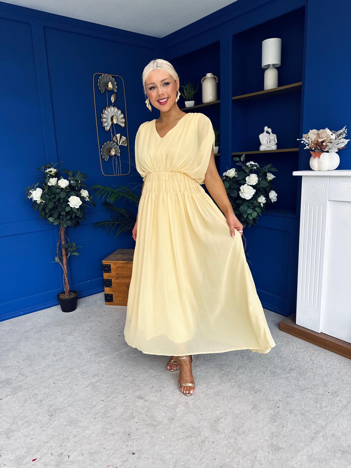 Finley Gathered Detail Midi Dress Yellow