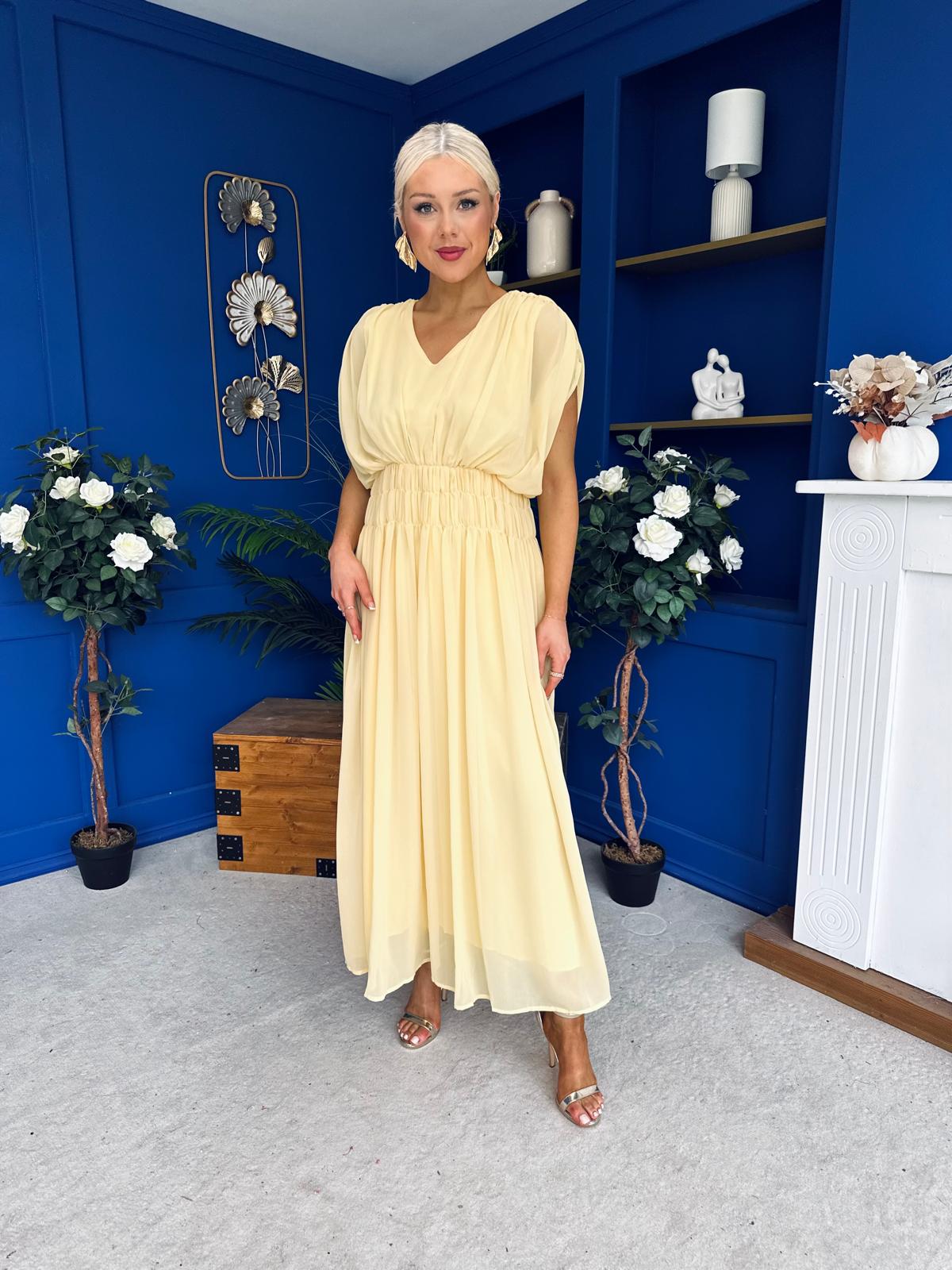 Finley Gathered Detail Midi Dress Yellow