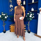 Zaynab Halterneck Tiered Maxi Dress Polka Brown