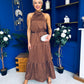 Zaynab Halterneck Tiered Maxi Dress Polka Brown