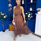 Zaynab Halterneck Tiered Maxi Dress Polka Brown