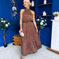 Zaynab Halterneck Tiered Maxi Dress Polka Brown