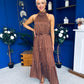 Zaynab Halterneck Tiered Maxi Dress Polka Brown