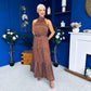 Zaynab Halterneck Tiered Maxi Dress Polka Brown