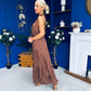 Zaynab Halterneck Tiered Maxi Dress Polka Brown