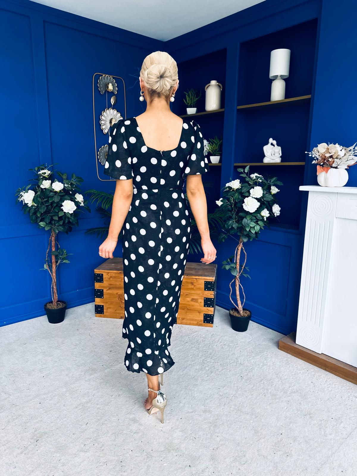 Heidi Detail Ruched Midi Dress Burnout Polka Black