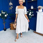 Leah May Puff Sleeve Midi Dress Check Beige