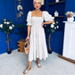 Leah May Puff Sleeve Midi Dress Check Beige