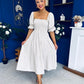 Leah May Puff Sleeve Midi Dress Check Beige