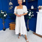 Leah May Puff Sleeve Midi Dress Check Beige