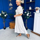 Leah May Puff Sleeve Midi Dress Check Beige