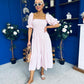 Leah May Puff Sleeve Midi Dress Check Pink