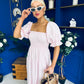Leah May Puff Sleeve Midi Dress Check Pink