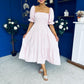 Leah May Puff Sleeve Midi Dress Check Pink