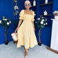 Leah May Puff Sleeve Midi Dress Check Yellow