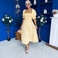 Leah May Puff Sleeve Midi Dress Check Yellow