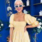 Leah May Puff Sleeve Midi Dress Check Yellow