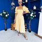 Leah May Puff Sleeve Midi Dress Check Yellow