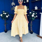 Leah May Puff Sleeve Midi Dress Check Yellow