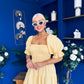 Leah May Puff Sleeve Midi Dress Check Yellow