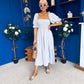 Leah May Puff Sleeve Midi Dress Check Blue