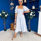 Leah May Puff Sleeve Midi Dress Check Blue