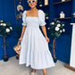 Leah May Puff Sleeve Midi Dress Check Blue