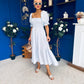 Leah May Puff Sleeve Midi Dress Check Blue