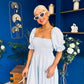 Leah May Puff Sleeve Midi Dress Check Blue
