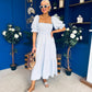 Leah May Puff Sleeve Midi Dress Check Blue