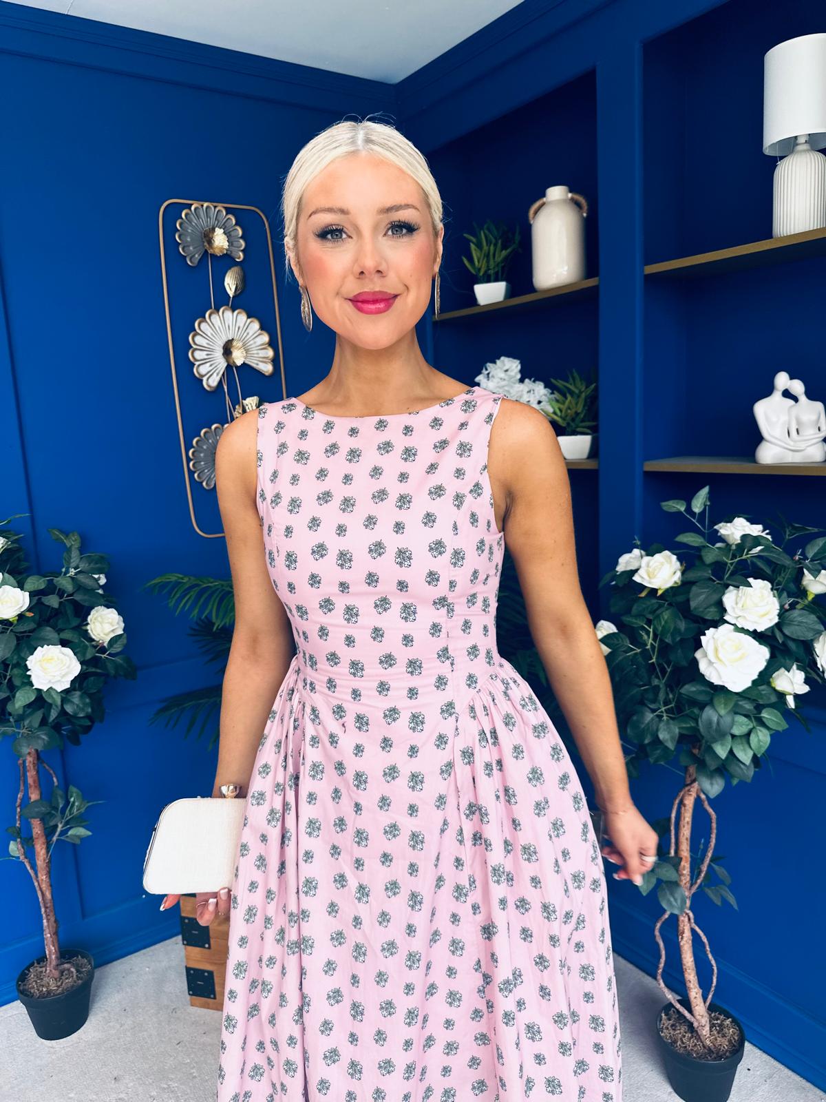 Delilah Detailed Occasion Midi Dress Pink