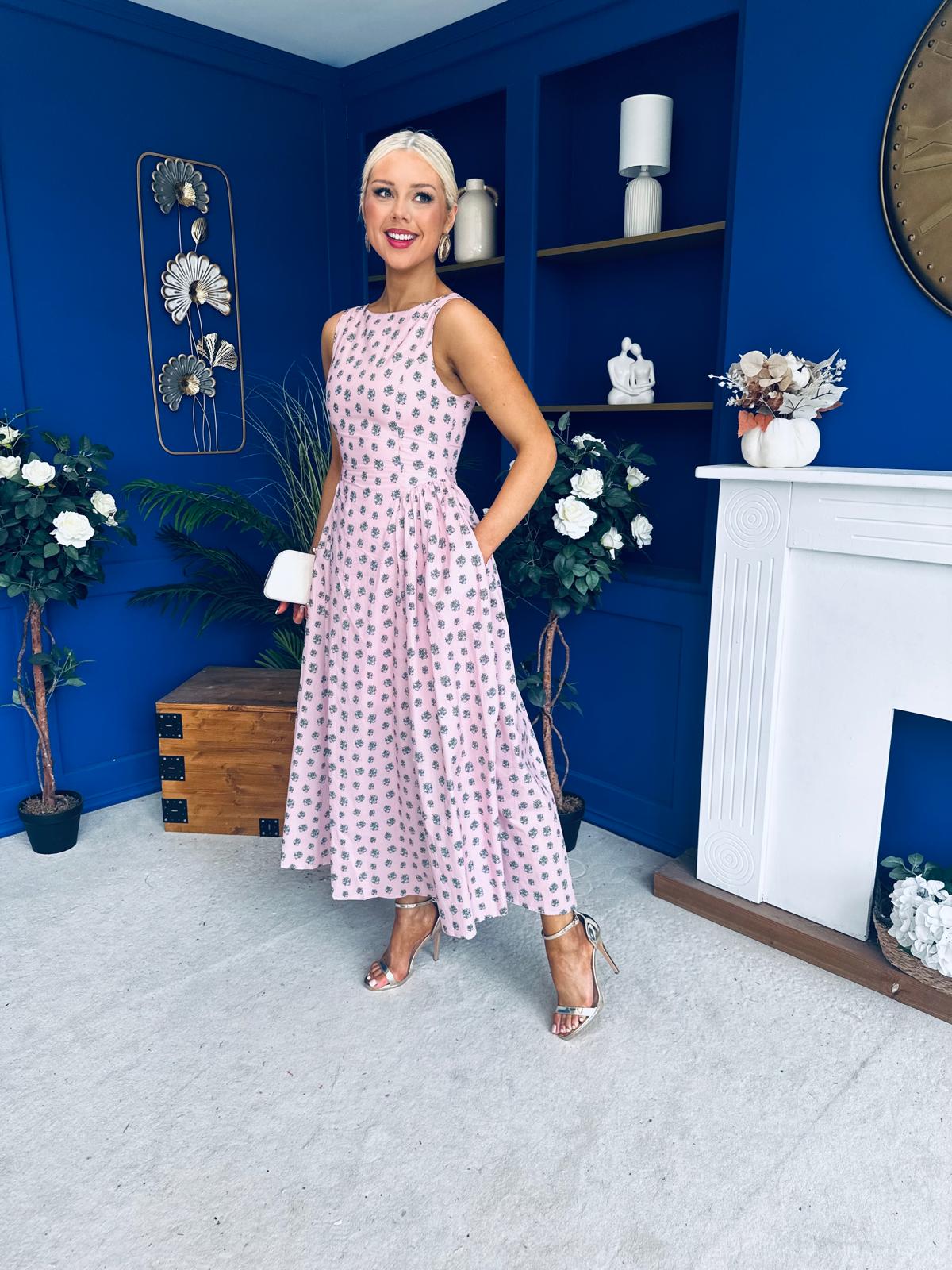 Delilah Detailed Occasion Midi Dress Pink