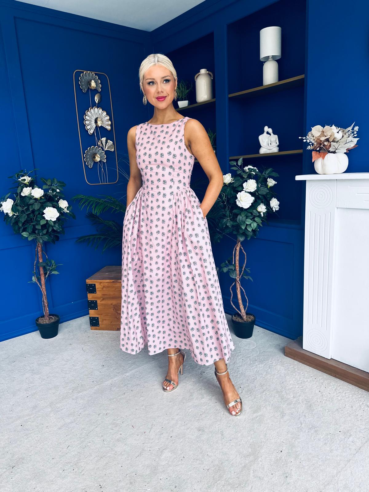 Delilah Detailed Occasion Midi Dress Pink
