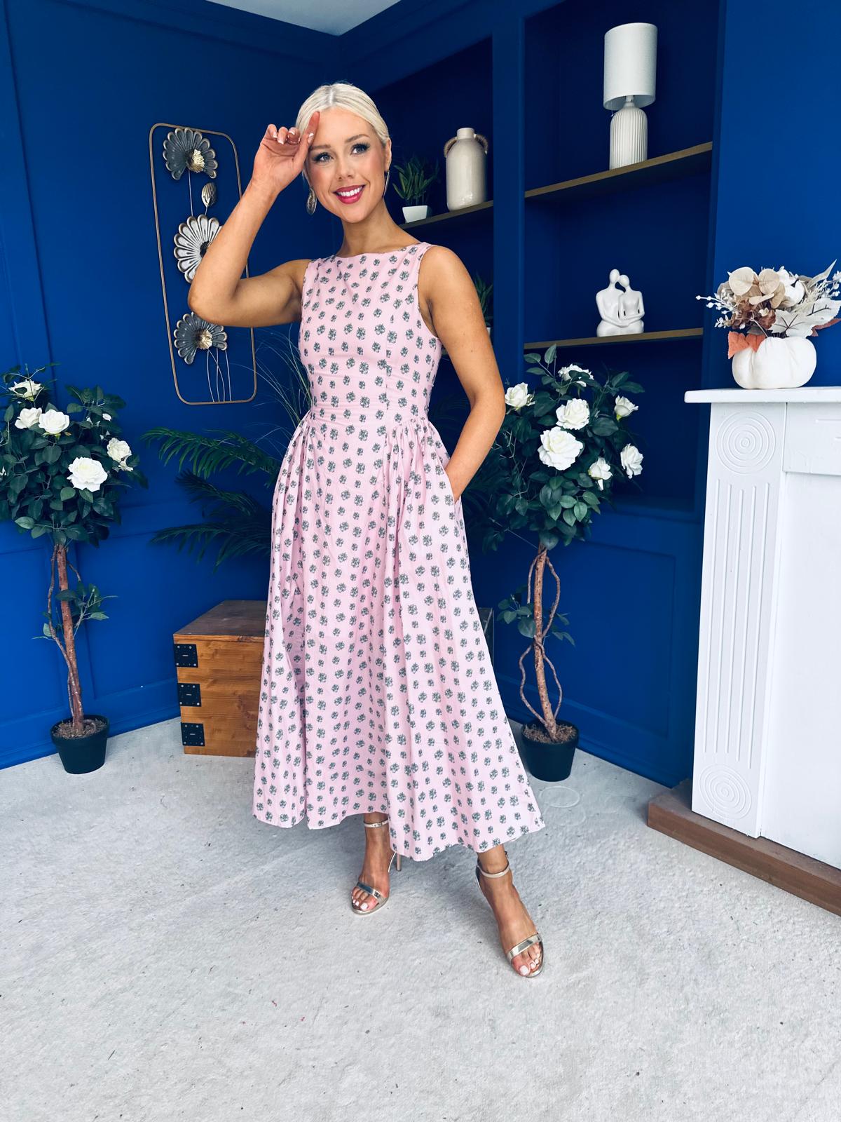 Delilah Detailed Occasion Midi Dress Pink