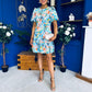 Allyson Puff Sleeve Round Neck Mini Dress Floral Blue