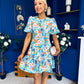 Allyson Puff Sleeve Round Neck Mini Dress Floral Blue