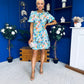 Allyson Puff Sleeve Round Neck Mini Dress Floral Blue