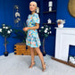Allyson Puff Sleeve Round Neck Mini Dress Floral Blue