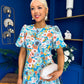 Allyson Puff Sleeve Round Neck Mini Dress Floral Blue