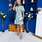 Allyson Puff Sleeve Round Neck Mini Dress Floral Blue