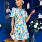 Allyson Puff Sleeve Round Neck Mini Dress Floral Blue