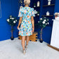 Allyson Puff Sleeve Round Neck Mini Dress Floral Blue