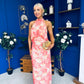Paige Halterneck Mesh Midi Dress Floral Coral